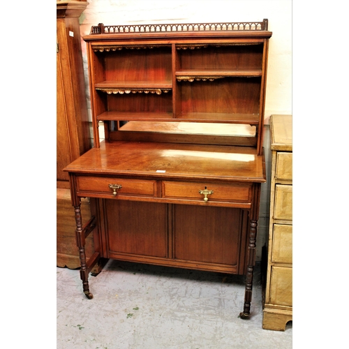 2050 - Small late 19th Century walnut Aesthetic side cabinet, the galleried top with open adjustable shelve... 