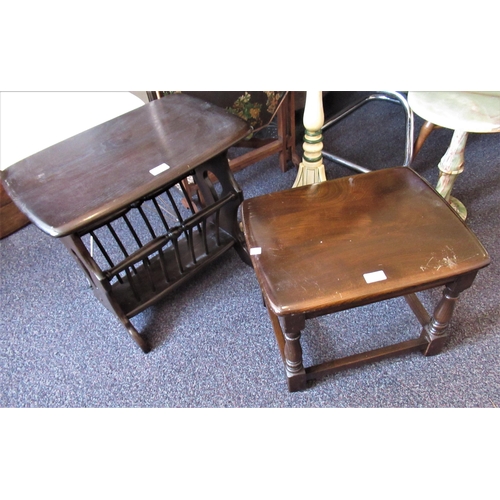 2051 - Ercol dark elm magazine rack together with a similar rectangular occasional table