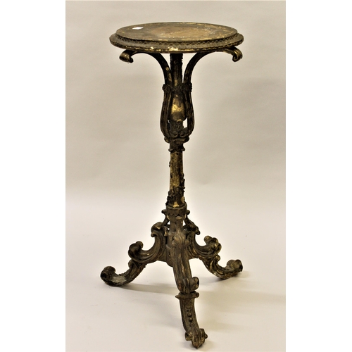 2054 - Victorian circular gilt composition torchere on shaped column and tripod support, 37ins high (for re... 