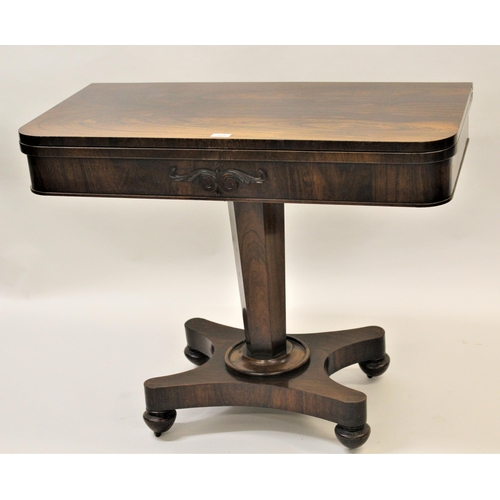 2059 - Good quality 19th Century rectangular rosewood fold-over card table on hexagonal tapering column and... 