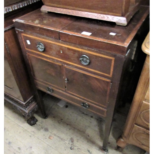 2062 - George III mahogany satinwood crossbanded and ebony line inlaid double fold-over washstand with two ... 