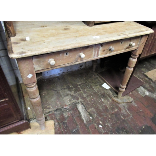 2063 - 19th Century stripped pine two drawer side table, together with a similar pine washstand with inset ... 