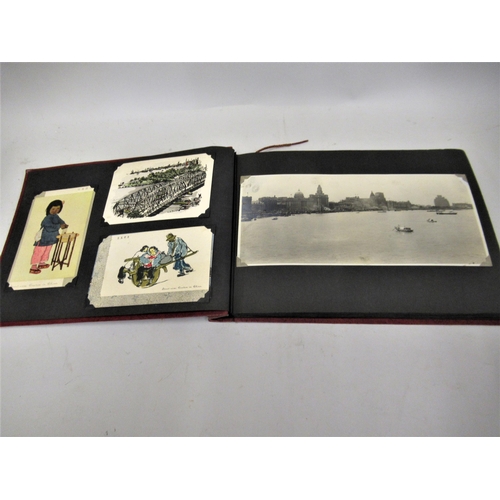 231 - Red photograph album containing a collection of various Chinese photographs and postcards