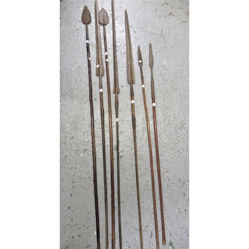 247 - Group of seven various African spears, including two throwing spears, all having wooden shafts