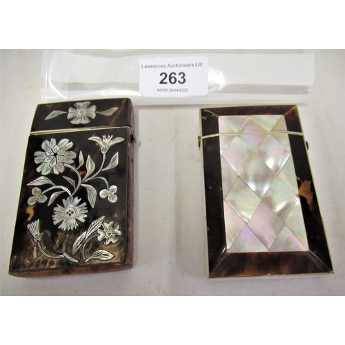 263 - Victorian tortoiseshell and floral mother of pearl inlaid visiting card case, and another tortoisesh... 