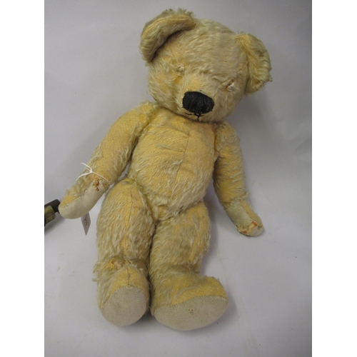 315 - Mid 20th Century gold plush teddy bear with jointed arms and legs