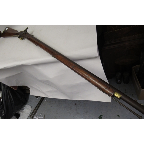 319 - 19th Century percussion cap musket with walnut stock, 55ins long overall (at fault)