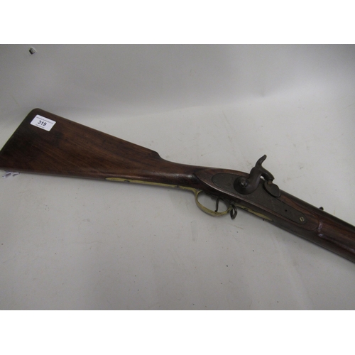 319 - 19th Century percussion cap musket with walnut stock, 55ins long overall (at fault)