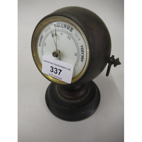 337 - Late 19th / early 20th Century brass cased ball form desk barometer with enamel dial, ring side hand... 