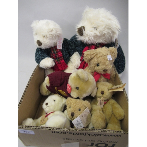 338 - Seven various teddy bears including Russ, Thorntons and Bundles