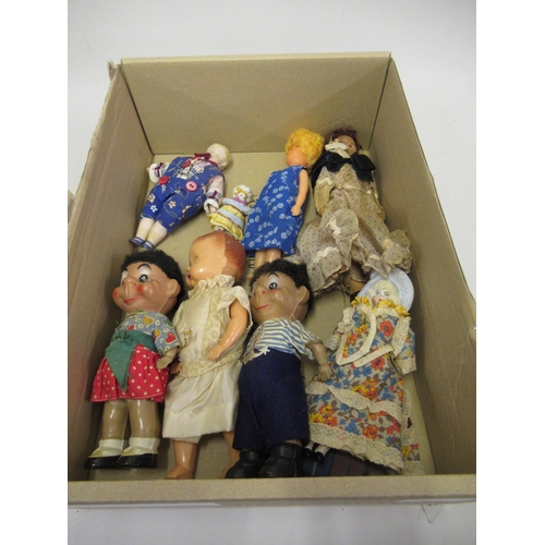 341 - Group of eight various small composition and bisque headed dolls, including a Chad Valley Wrekin dol... 