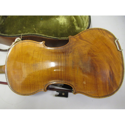 351 - 19th Century 14in violin with two bows, in a Hill & Sons fitted wooden case