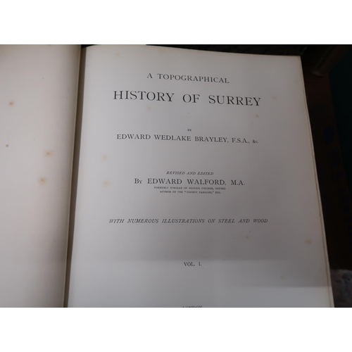 403 - Three volumes, ' Topographical History of Surrey ' by Edward Brayley, 1841, with cloth covered board... 