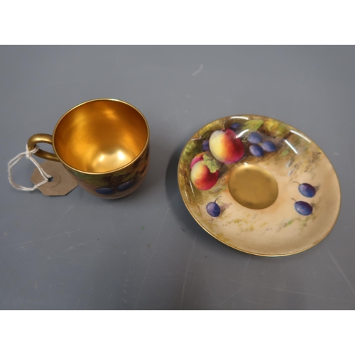 435 - W.H. Austin for Royal Worcester, fruit decorated cabinet cup and saucer