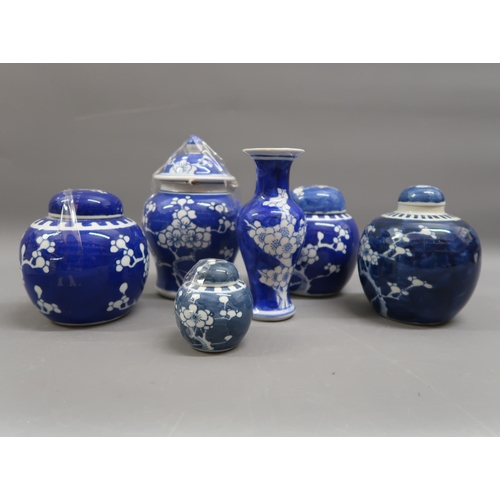 476 - Box containing a quantity of various blue and white prunus blossom ginger jars, vases etc.