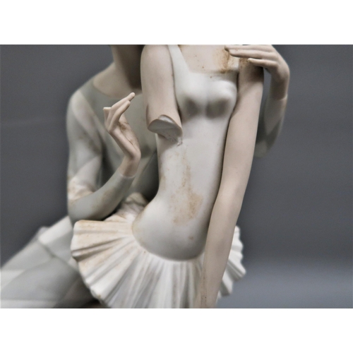 478 - Small Lladro figure of a girl holding a lamb, large matt glazed Lladro group of a ballet dancer (at ... 