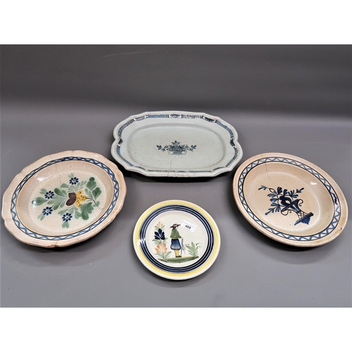 488 - Group of four various tin glazed floral and figural decorated plates