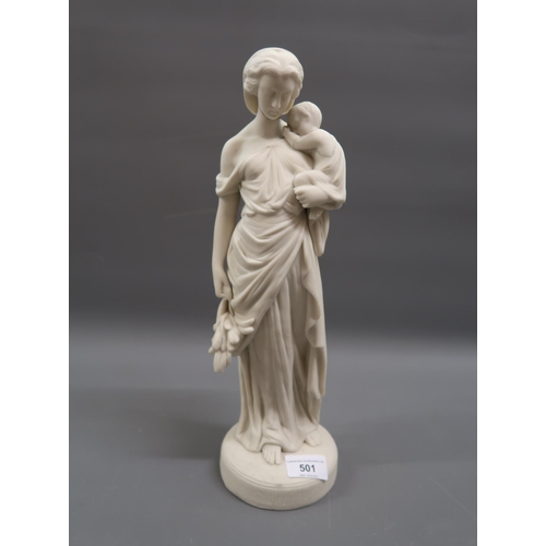 501 - Parian figure of a lady holding a child (restored), 14.5ins high