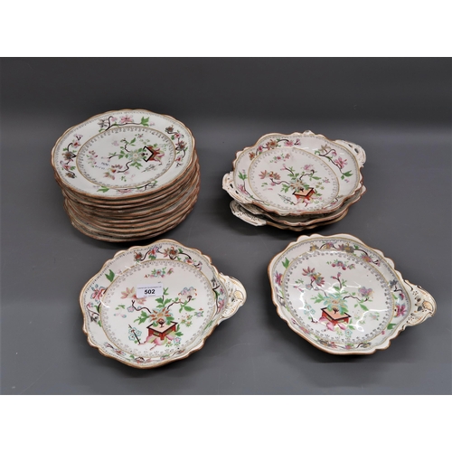 502 - Late 19th / early 20th Century Continental porcelain dessert service having floral enamel decoration... 