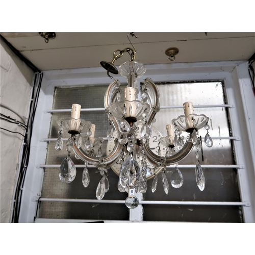 508 - 20th Century Venetian clear glass six branch chandelier with cut glass drops