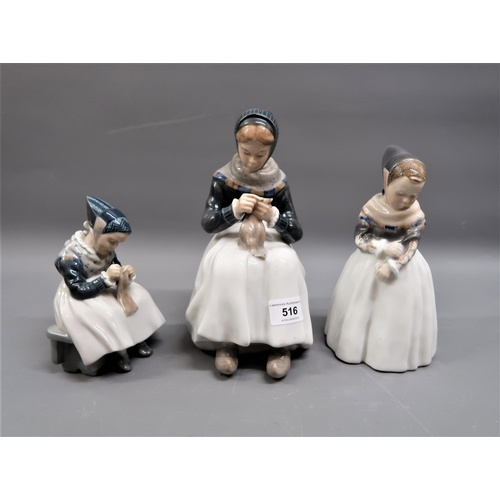 516 - Group of three graduated Royal Copenhagen figures of mother and two children, the largest 9ins high