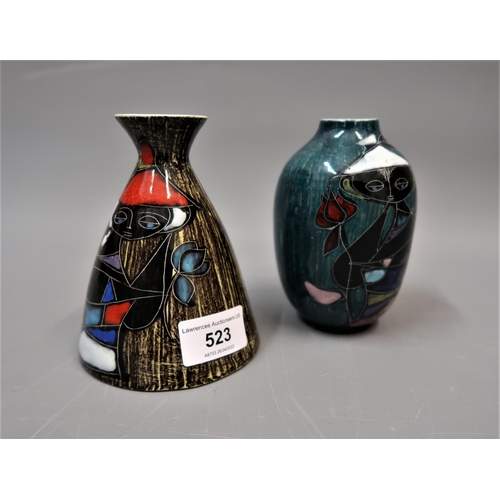 523 - Marcello Fantoni, two small Italian studio pottery vases, 4.75ins high, the oviform vase with very s... 