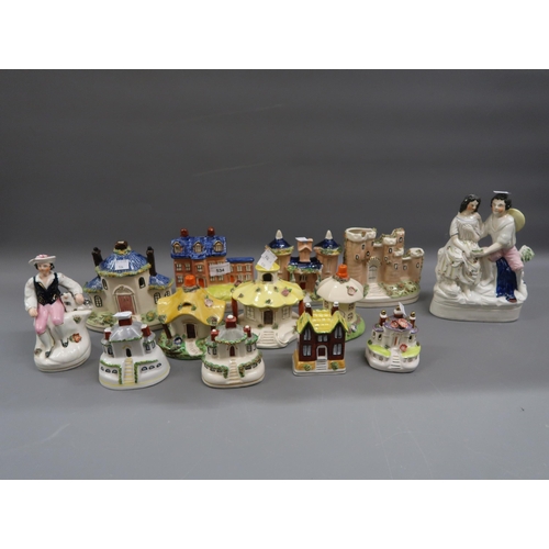 534 - Collection of nine various Staffordshire pastel burners together with a Staffordshire pottery group ... 