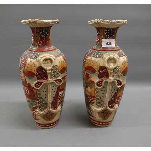 538 - Pair of late 19th / early 20th Century Japanese earthenware baluster form vases