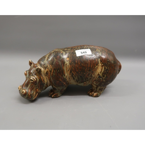 549 - Royal Copenhagen large stoneware glazed figure of a hippopotamus, by Knud Kyhn, circa 1940