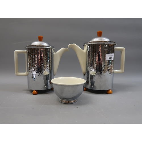 564 - WMF chrome plated pottery insulated tea service of stylised form