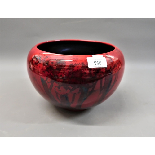 566 - Zsolnay red lustre jardiniere decorated with trees in a landscape, bearing mark and paper label to b... 