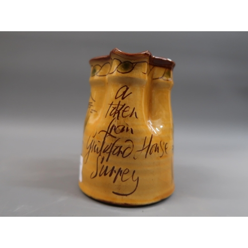 621 - Mary Wondraosch, small Compton pottery jug inscribed ' A token from Guildford House, Surrey ', 4.5in... 