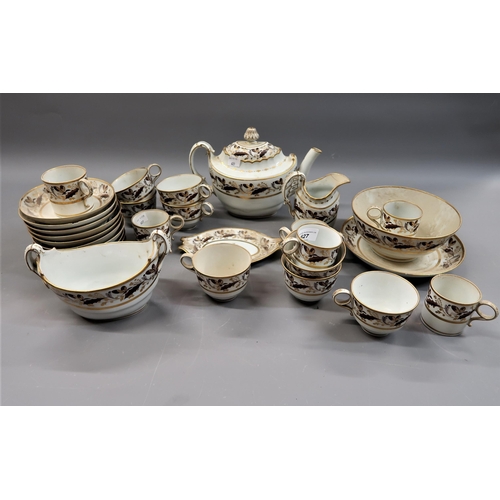 627 - Early 19th Century English part tea and coffee service decorated with a band of insects and leaves