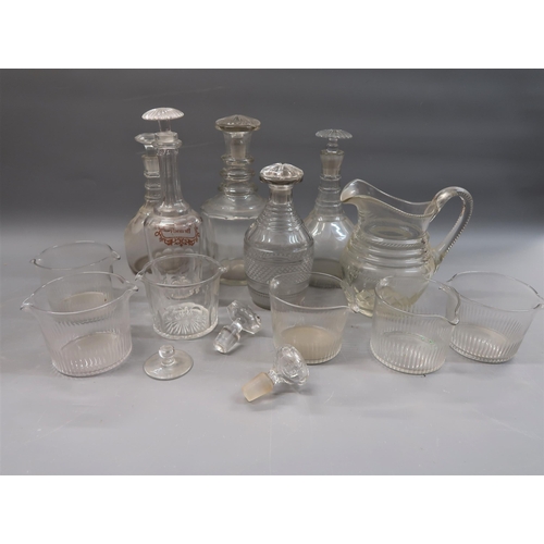 632 - Five various 19th Century glass rinsers, together with five various decanters and a cut glass jug