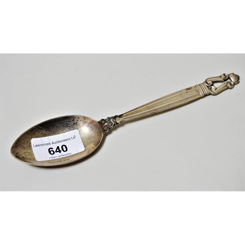 640 - Georg Jensen Sterling silver spoon, with typical stylised handle, 7.5ins long, 1.8 ounces