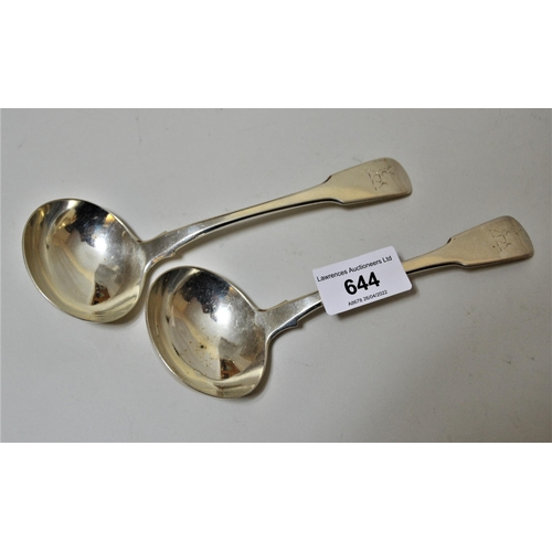 644 - Pair of George III silver Fiddle pattern sauce ladles, London 1817, by William Eley and William Fear... 