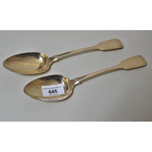 645 - Pair of William IV silver Fiddle pattern tablespoons, London 1831, maker T. Cox Savery, 4.5oz