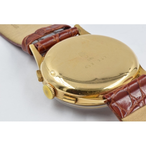 881 - Gentleman's 18ct gold cased chronograph wristwatch, ' Walker Extra ', the silvered dial with Arabic ... 