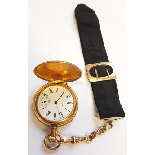 956 - Gold plated pocket watch, together with an antique purse with steel cut bead decoration and steel cl... 