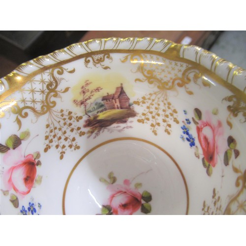 440 - 19th Century H & R Daniel floral and landscape painted cabinet cup and saucer