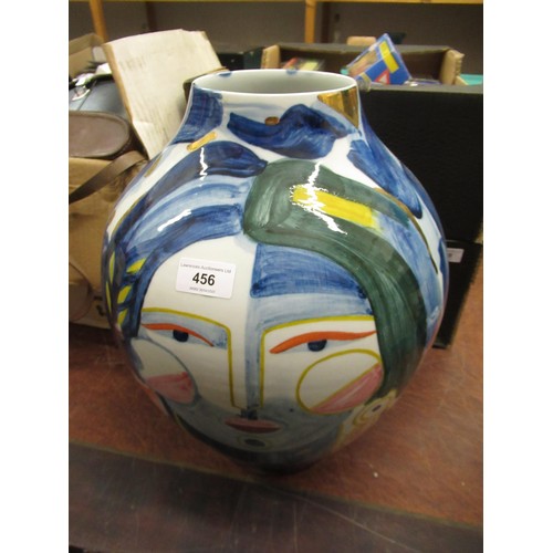 456 - Large modern porcelain baluster form vase decorated with stylised female portraits, 15.5ins high