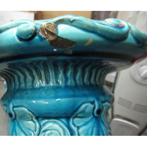 474 - Large Burmantoft turquoise glazed jardiniere and a similar Burmantoft turquoise glazed jardiniere st... 