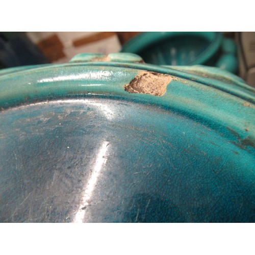 474 - Large Burmantoft turquoise glazed jardiniere and a similar Burmantoft turquoise glazed jardiniere st... 