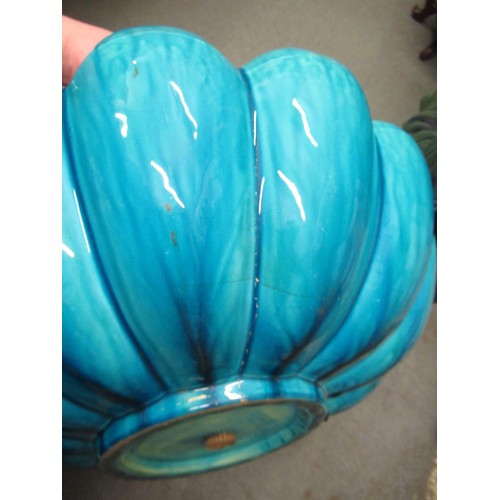 474 - Large Burmantoft turquoise glazed jardiniere and a similar Burmantoft turquoise glazed jardiniere st... 