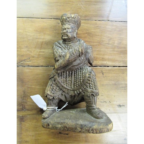 147 - Asian carved wooden and gilded figure of a seated sage (at fault), 10.5ins high and a carved wooden ... 