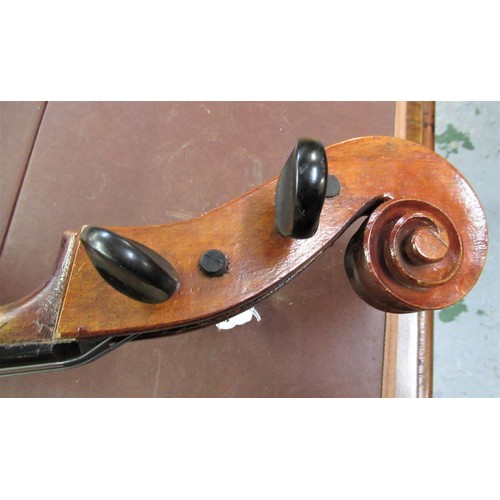 192 - Late 19th / early 20th Century cello with 29.5in two section back, with bow, in a soft case