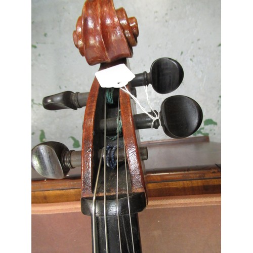 192 - Late 19th / early 20th Century cello with 29.5in two section back, with bow, in a soft case