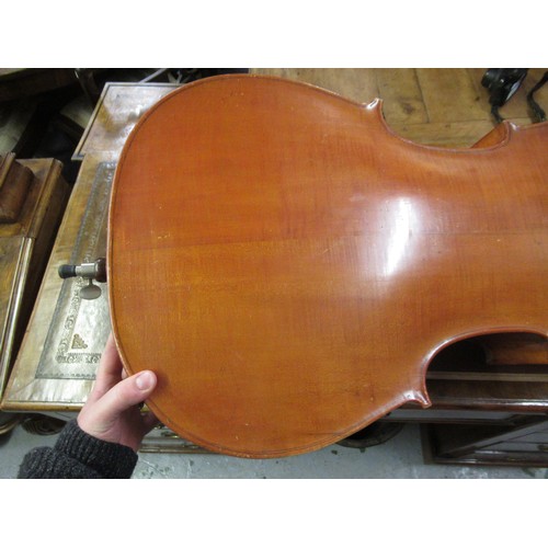 192 - Late 19th / early 20th Century cello with 29.5in two section back, with bow, in a soft case