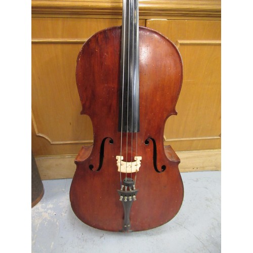 192 - Late 19th / early 20th Century cello with 29.5in two section back, with bow, in a soft case