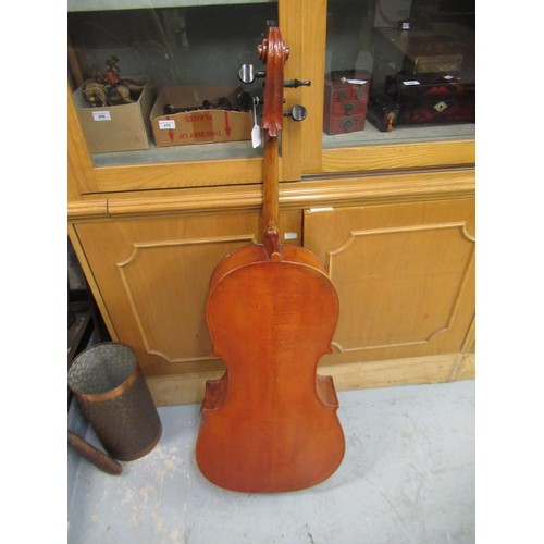 192 - Late 19th / early 20th Century cello with 29.5in two section back, with bow, in a soft case